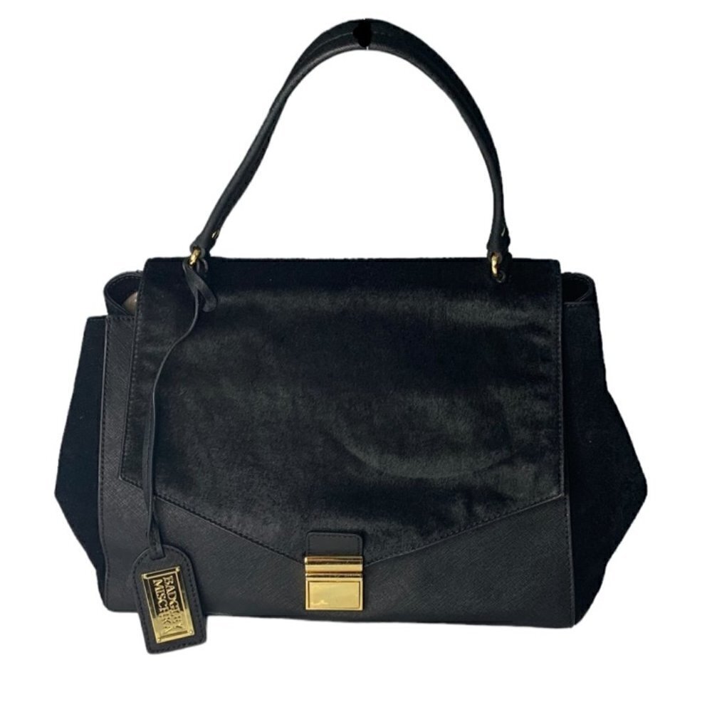 Badgley MISCHKA Black Leather/Calf hair Top Handle Satchel Handbag